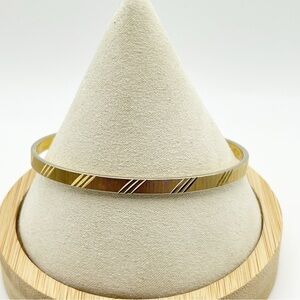 Vintage Monet Gold Tone Textured Etched Engraved Slim Bangle Size Large 8.25"